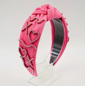 NWT HEART RHINESTONE KNOTTED HEADBAND ROSE RED
